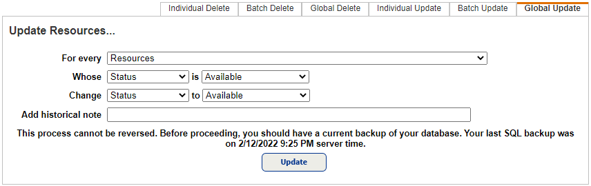Global Update sub-tab.
